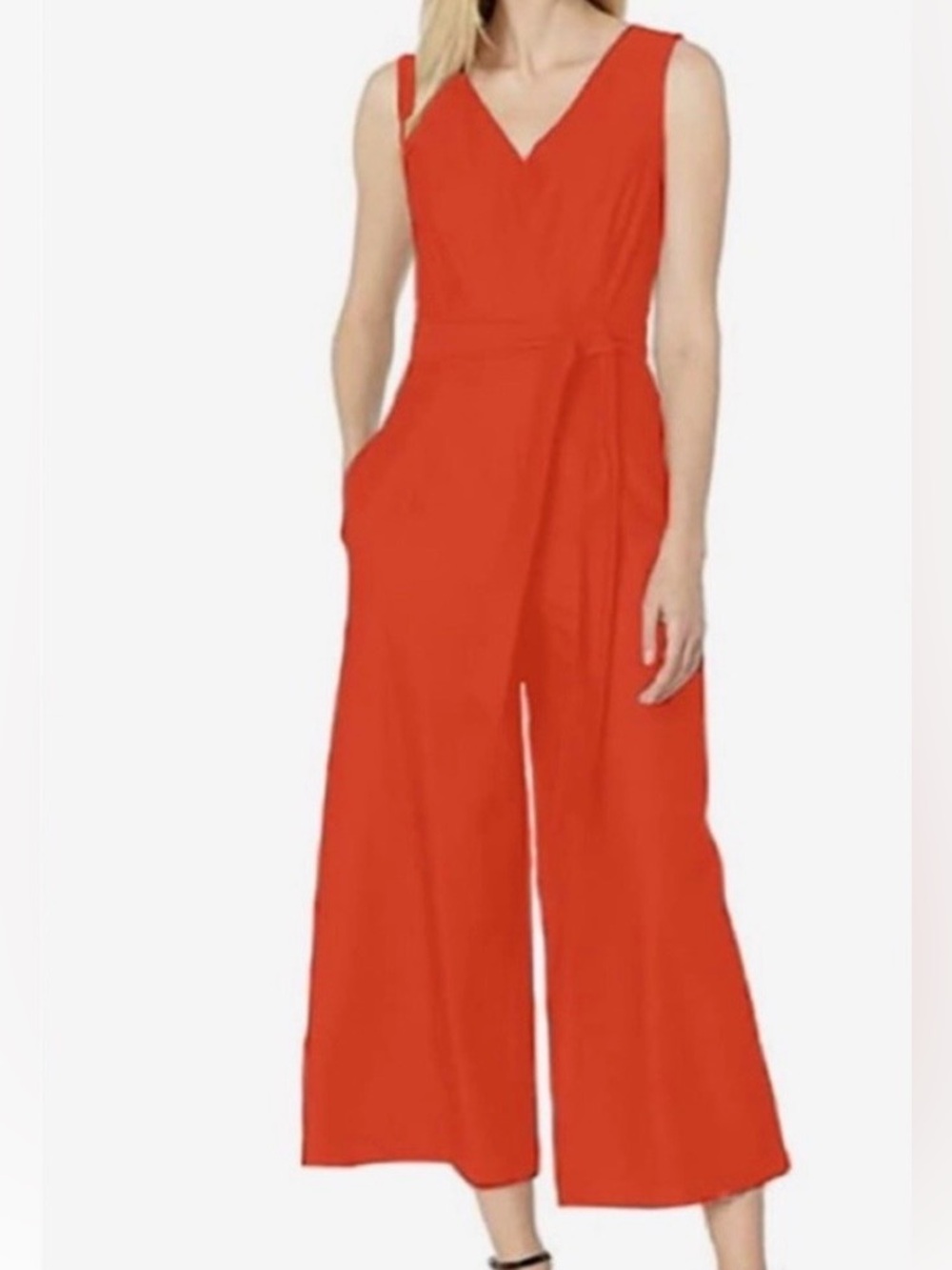 Calvin Klein Bright Coral Sleeveless Wide-Leg Jumpsuit